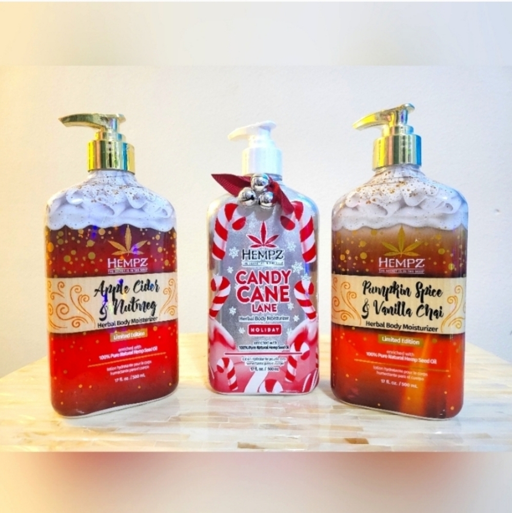 3 Limited Edition Holiday scent Hempz lotion body moisturizer bundle